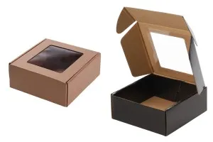 Boîte d'emballage en papier kraft avec fenêtre 180 x 180 x 70 mm - Lot de 20 pièces-3