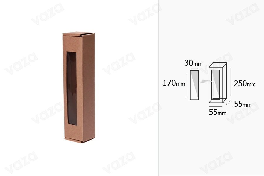 Κουτάκι χάρτινο κράφτ με παράθυρο 55x55x250 mm - 20 τμχ Κουτάκι χάρτινο κράφτ με παράθυρο 55x55x250 mm - 20 τμχ-εικόνα_διαστάσεις