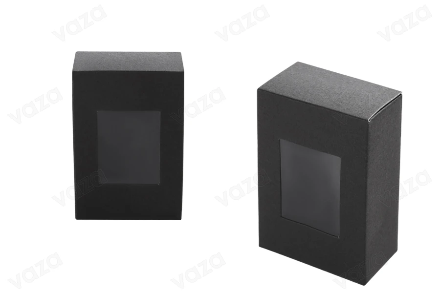 Κουτάκι χάρτινο 55x30x80 mm μαύρο με παράθυρο  - 50 τμχ-εικόνα_προϊοντική