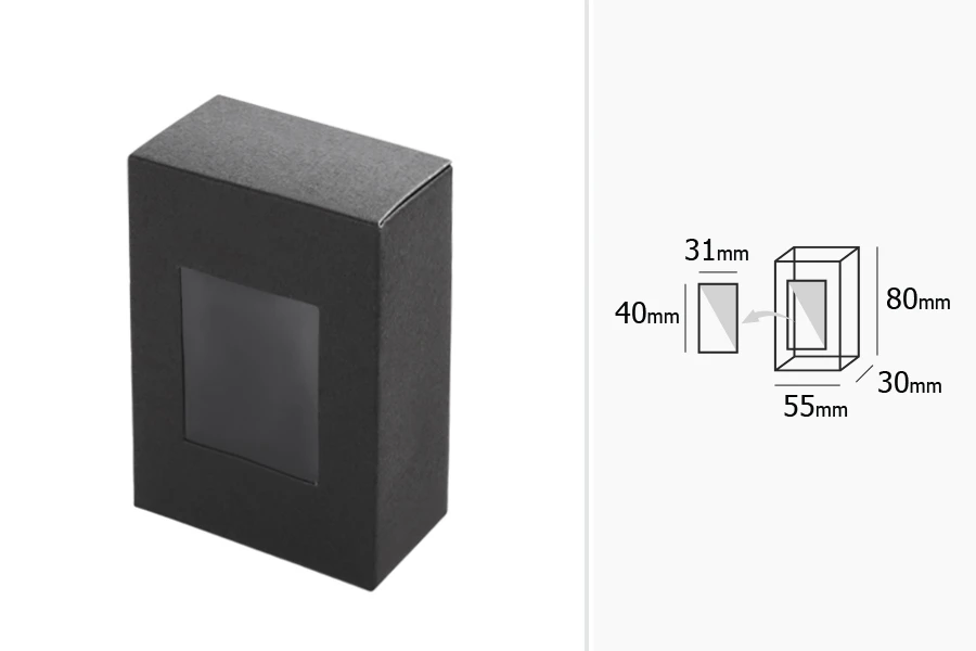 Κουτάκι χάρτινο 55x30x80 mm μαύρο με παράθυρο - 50 τμχ Κουτάκι χάρτινο 55x30x80 mm μαύρο με παράθυρο - 50 τμχ