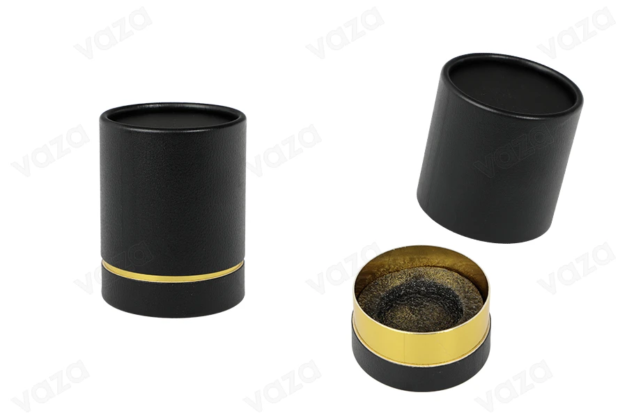 Scatola cilindrica 100x75 mm in carta di colore nero - oro Scatola cilindrica 100x75 mm in carta di colore nero - oro-εικόνα_προϊοντική