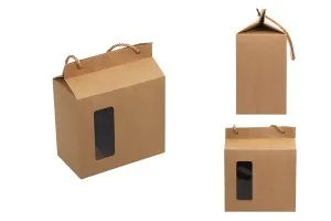 Kraft paper standing-up box-bag with rope handle and window in size 180x100x210 - 20 pcs-6