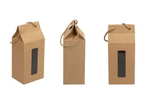 Kraft paper standing-up box-bag with rope handle and window in size 100x80x230 - 20 pcs-3