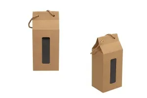 Kraft paper standing-up box-bag with rope handle and window in size 100x80x230 - 20 pcs-1