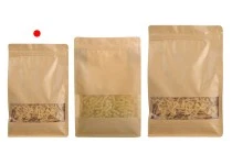 Σακουλάκια κραφτ τύπου Doy Pack, με κλείσιμο "zip", παράθυρο, εσωτερική και εξωτερική διάφανη επένδυση και δυνατότητα σφράγισης με θερμοκόλληση 140x60x240 mm - 50 τμχ Σακουλάκια κραφτ τύπου Doy Pack, με κλείσιμο "zip", παράθυρο, εσωτερική και εξωτερική διάφανη επένδυση και δυνατότητα σφράγισης με θερμοκόλληση 140x60x240 mm - 50 τμχ