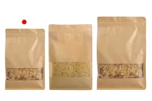 Kraftbeutel vom Typ Doy Pack, mit Reißverschluss, Sichtfenster, transparentem Innen- und Außenfutter und Möglichkeit zum Heißsiegeln 140 x 60 x 240mm - 50 Stk-3
