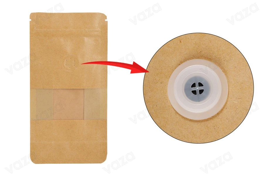 Σακουλάκια κραφτ τύπου Doy Pack 100x60x200 mm, με κλείσιμο "zip", βαλβίδα, παράθυρο, εσωτερική και εξωτερική διάφανη επένδυση και δυνατότητα σφράγισης με θερμοκόλληση - 25 τμχ Σακουλάκια κραφτ τύπου Doy Pack 100x60x200 mm, με κλείσιμο "zip", βαλβίδα, παράθυρο, εσωτερική και εξωτερική διάφανη επένδυση και δυνατότητα σφράγισης με θερμοκόλληση - 25 τμχ-εικόνα_σύνθεση