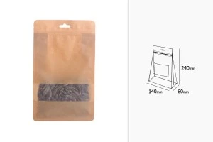 Standbodenbeutel aus Kraftpapier, mit Druckverschluss, Sichtfenster und Eurohole Loch - verschließbar (durch Schweißgerät) 140x60x240 - 50 Stücke-2