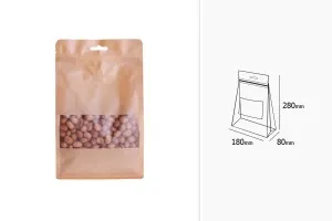 Standbodenbeutel aus Kraftpapier, mit Druckverschluss, Ventil, Sichtfenster und Eurohole Loch - verschließbar (durch Schweißgerät) 180x80x 280 - 25 Stücke-3