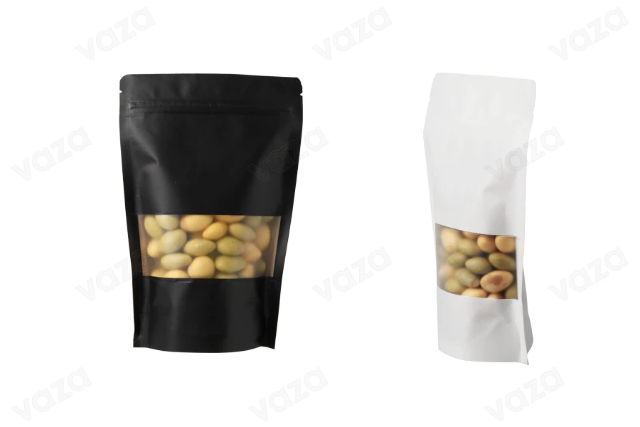 Standbodenbeutel Kraftpapier, Doy-Pack, mit Sichtfenster, Druckverschluss verschließbar 120x40x180mm - 100 Stücke-produktbild