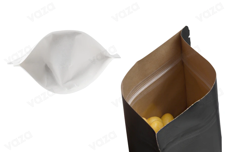 Standbodenbeutel Kraftpapier, Doy-Pack, mit Sichtfenster, Druckverschluss verschließbar 120x40x180mm - 100 Stücke-bildgruppe