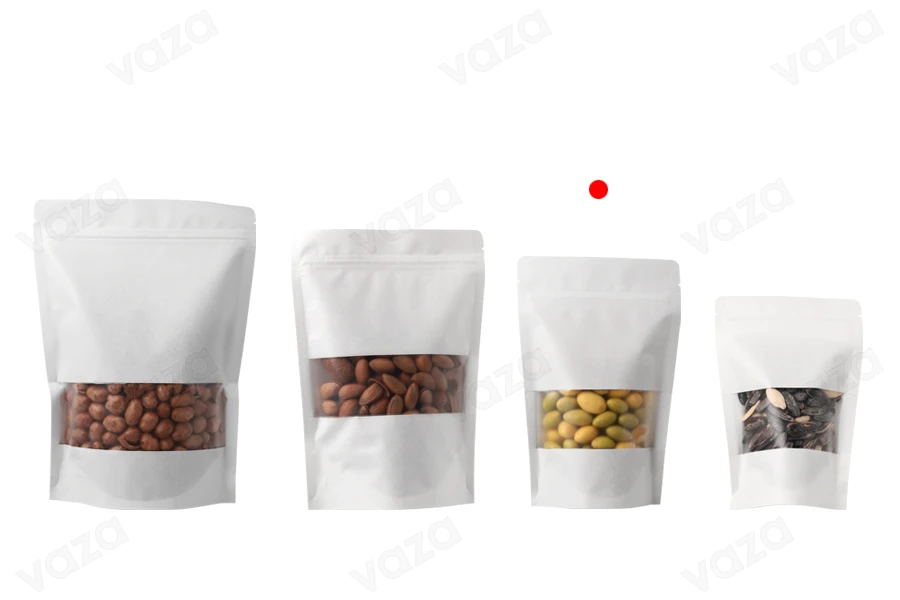 Standbodenbeutel Kraftpapier, Doy-Pack, mit Sichtfenster, Druckverschluss verschließbar 120x40x180mm - 100 Stücke-bildgruppe