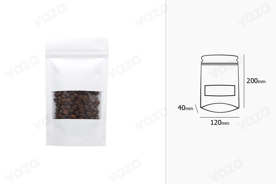 Σακουλάκια κραφτ τύπου Doy Pack 120x40x200 mm, με κλείσιμο "zip", παράθυρο και δυνατότητα σφράγισης με θερμοκόλληση - 100 τμχ Σακουλάκια κραφτ τύπου Doy Pack 120x40x200 mm, με κλείσιμο "zip", παράθυρο και δυνατότητα σφράγισης με θερμοκόλληση - 100 τμχ-εικόνα_διαστάσεις