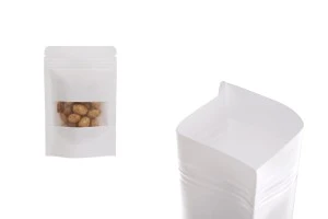 Σακουλάκια κραφτ τύπου Doy Pack σε λευκό χρώμα, με κλείσιμο zip, παράθυρο και δυνατότητα σφράγισης με θερμοκόλληση 90x30x140 mm - 100 τμχ-3