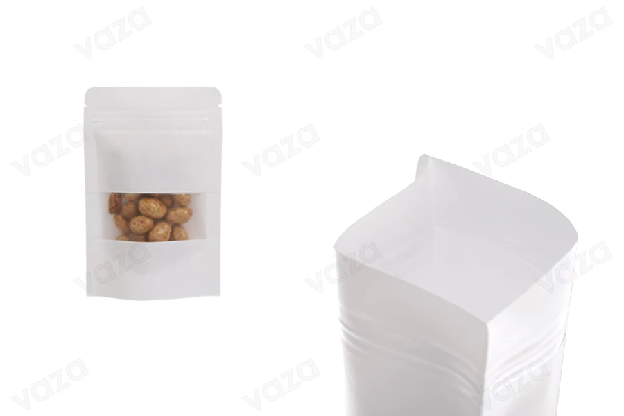 Σακουλάκια κραφτ τύπου Doy Pack 90x30x140 mm σε λευκό χρώμα, με κλείσιμο zip, παράθυρο και δυνατότητα σφράγισης με θερμοκόλληση - 100 τμχ Σακουλάκια κραφτ τύπου Doy Pack 90x30x140 mm σε λευκό χρώμα, με κλείσιμο zip, παράθυρο και δυνατότητα σφράγισης με θερμοκόλληση - 100 τμχ-εικόνα_σύνθεση