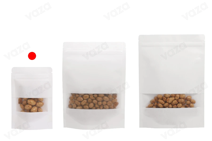 Σακουλάκια κραφτ τύπου Doy Pack 90x30x140 mm σε λευκό χρώμα, με κλείσιμο zip, παράθυρο και δυνατότητα σφράγισης με θερμοκόλληση - 100 τμχ Σακουλάκια κραφτ τύπου Doy Pack 90x30x140 mm σε λευκό χρώμα, με κλείσιμο zip, παράθυρο και δυνατότητα σφράγισης με θερμοκόλληση - 100 τμχ-εικόνα_σύνθεση