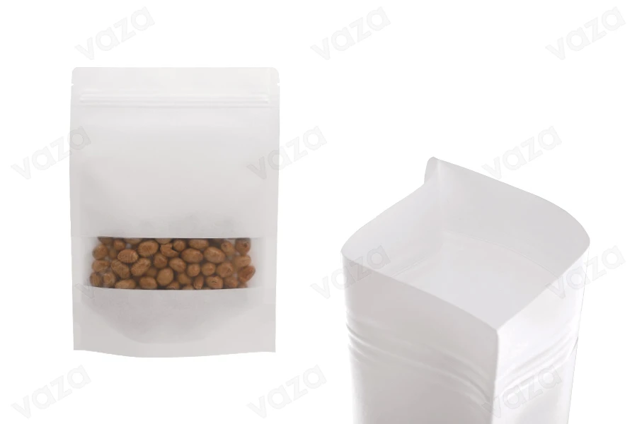 Doypack stand-up  170x40x240 mm pouch kraft in white color with zipper, window, heat sealable - 100 pcs-image_group