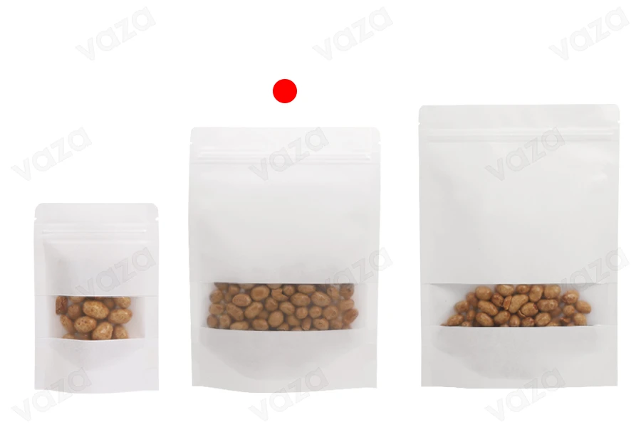 Doypack stand-up  170x40x240 mm pouch kraft in white color with zipper, window, heat sealable - 100 pcs-image_group
