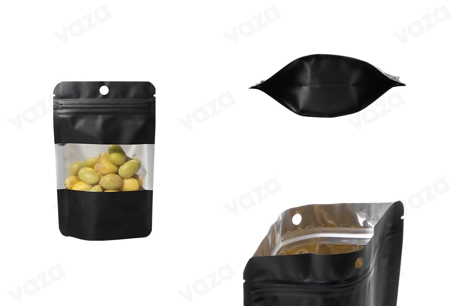 Σακουλάκια αλουμινίου τύπου Doy Pack  90x30x140 mm , με κλείσιμο "zip", παράθυρο και δυνατότητα σφράγισης με θερμοκόλληση- 100 τμχ-εικόνα_προϊοντική