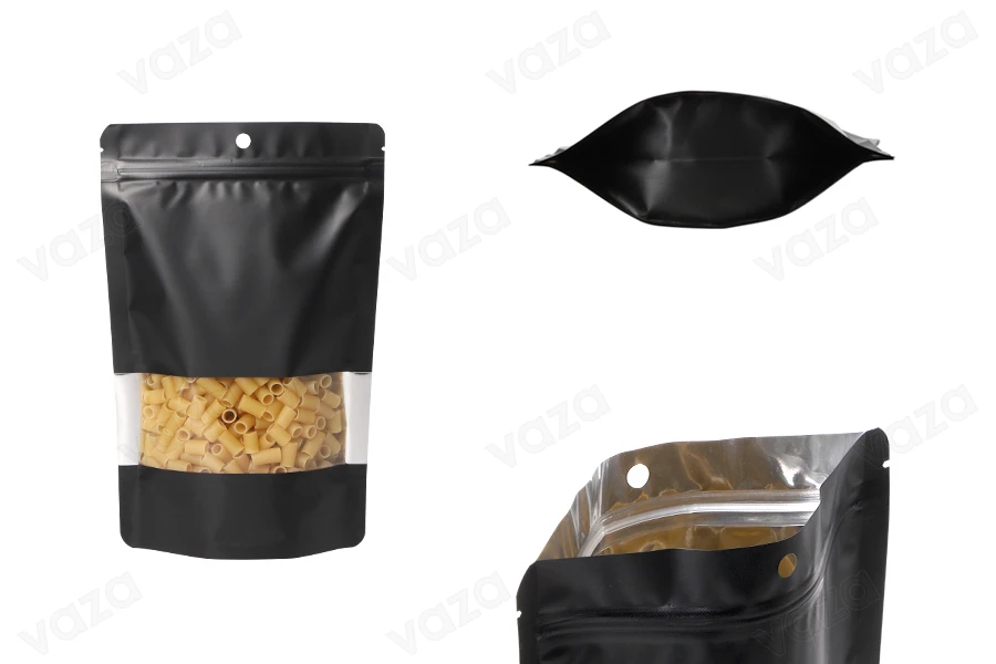Σακουλάκια αλουμινίου τύπου Doy Pack  160x40x240 mm, με κλείσιμο "zip", παράθυρο και δυνατότητα σφράγισης με θερμοκόλληση - 100 τμχ-εικόνα_προϊοντική