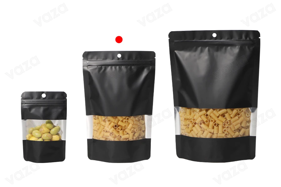 Σακουλάκια αλουμινίου τύπου Doy Pack  160x40x240 mm, με κλείσιμο "zip", παράθυρο και δυνατότητα σφράγισης με θερμοκόλληση - 100 τμχ-εικόνα_σύνθεση