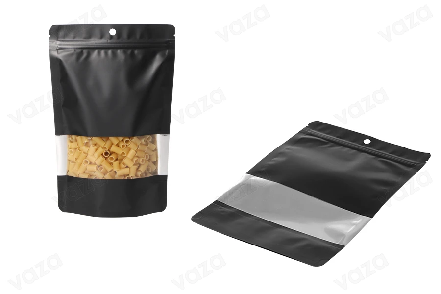 Σακουλάκια αλουμινίου τύπου Doy Pack  160x40x240 mm, με κλείσιμο "zip", παράθυρο και δυνατότητα σφράγισης με θερμοκόλληση - 100 τμχ-εικόνα_σύνθεση