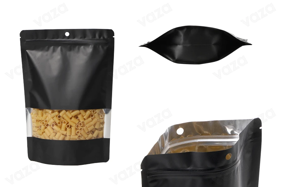 Sacchetti termosaldabili tipo Doy Pack  180x40x260 mm in alluminio con chiusura a zip e finestra - 100 pz-εικόνα_προϊοντική