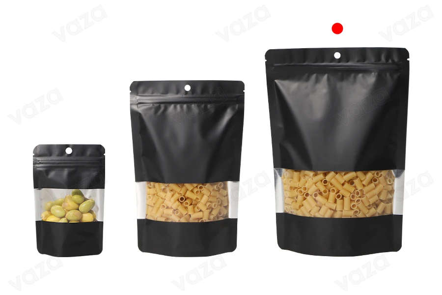 Sacchetti termosaldabili tipo Doy Pack  180x40x260 mm in alluminio con chiusura a zip e finestra - 100 pz-εικόνα_σύνθεση