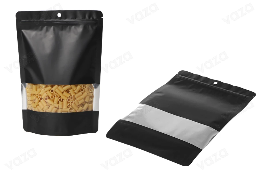 Sacchetti termosaldabili tipo Doy Pack  180x40x260 mm in alluminio con chiusura a zip e finestra - 100 pz-εικόνα_σύνθεση