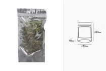 Σακουλάκια αλουμινίου τύπου Doy Pack, διάφανα με κλείσιμο "zip" και δυνατότητα σφράγισης με θερμοκόλληση 140x40x220 - 100 τμχ