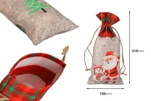 Πουγκί 150x310 mm μπεζ με χριστουγεννιάτικες φιγούρες διπλής όψεως και κορδόνι από λινάτσα - 12 τμχ-2