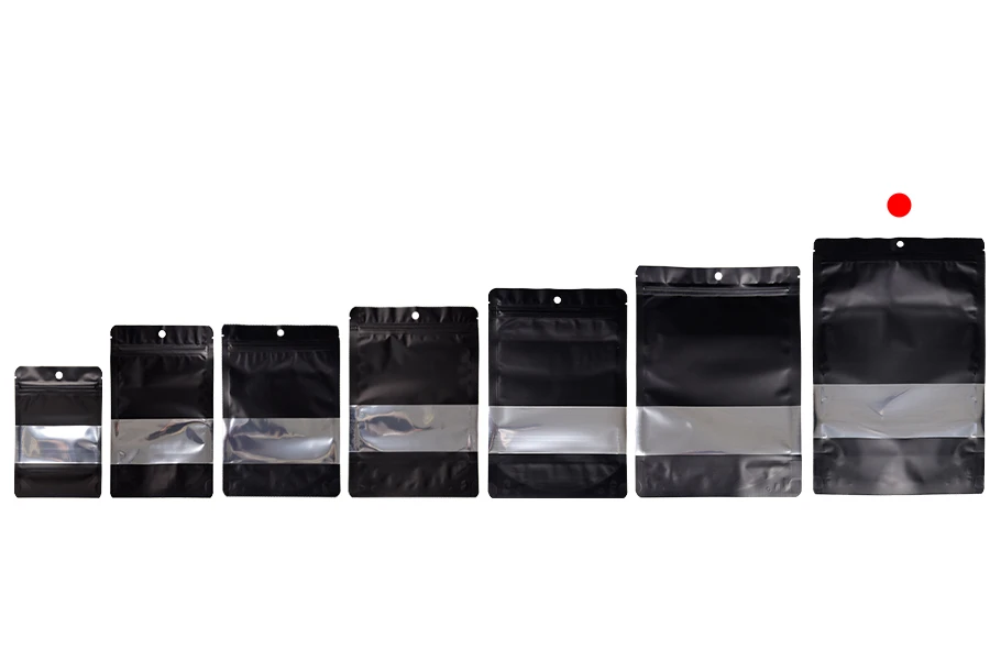 Σακουλάκια αλουμινίου τύπου Doy Pack 200x50x300 mm με κλείσιμο "zip", παράθυρο και δυνατότητα σφράγισης με θερμοκόλληση - 100 τμχ
