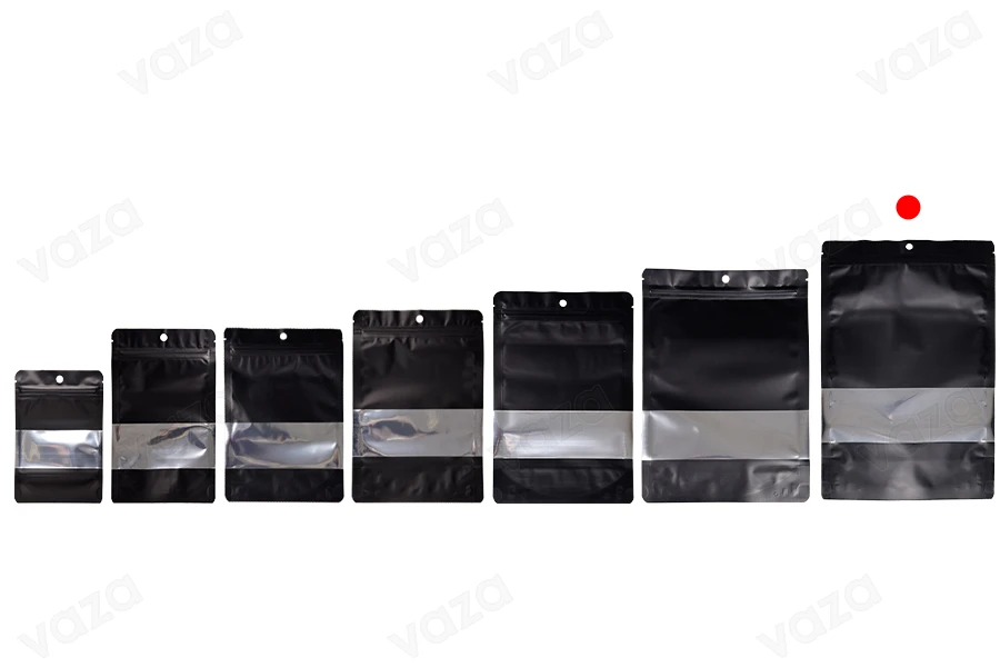 Σακουλάκια αλουμινίου τύπου Doy Pack 200x50x300 mm με κλείσιμο "zip", παράθυρο και δυνατότητα σφράγισης με θερμοκόλληση - 100 τμχ-εικόνα_σύνθεση