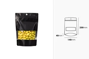 Σακουλάκια αλουμινίου τύπου Doy Pack 140x40x200 mm με κλείσιμο "zip", παράθυρο και δυνατότητα σφράγισης με θερμοκόλληση - 100 τμχ-2