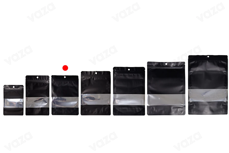 Doy Pack Aluminiumbeutel 140x40x200 mm mit Reißverschluss, Fenster und Möglichkeit zum Heißsiegeln - 100 Stück Doy Pack Aluminiumbeutel 140x40x200 mm mit Reißverschluss, Fenster und Möglichkeit zum Heißsiegeln - 100 Stück-bildgruppe