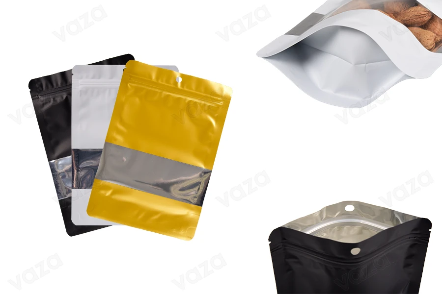 Σακουλάκια αλουμινίου τύπου Doy Pack 150x40x220 mm με κλείσιμο "zip", παράθυρο και δυνατότητα σφράγισης με θερμοκόλληση - 100 τμχ Σακουλάκια αλουμινίου τύπου Doy Pack 150x40x220 mm με κλείσιμο "zip", παράθυρο και δυνατότητα σφράγισης με θερμοκόλληση - 100 τμχ-εικόνα_προϊοντική