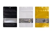 Σακουλάκια αλουμινίου τύπου Doy Pack 160x40x240 mm με κλείσιμο "zip", παράθυρο και δυνατότητα σφράγισης με θερμοκόλληση - 100 τμχ