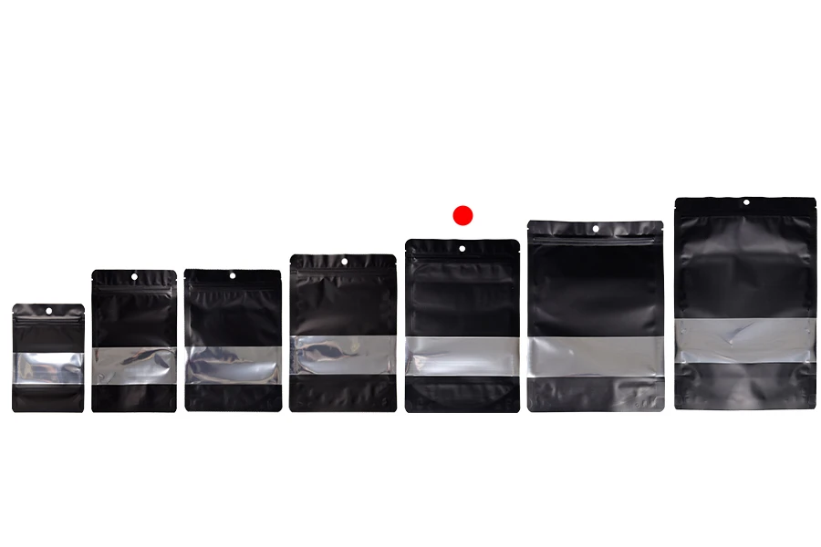 Σακουλάκια αλουμινίου τύπου Doy Pack 160x40x240 mm με κλείσιμο "zip", παράθυρο και δυνατότητα σφράγισης με θερμοκόλληση - 100 τμχ