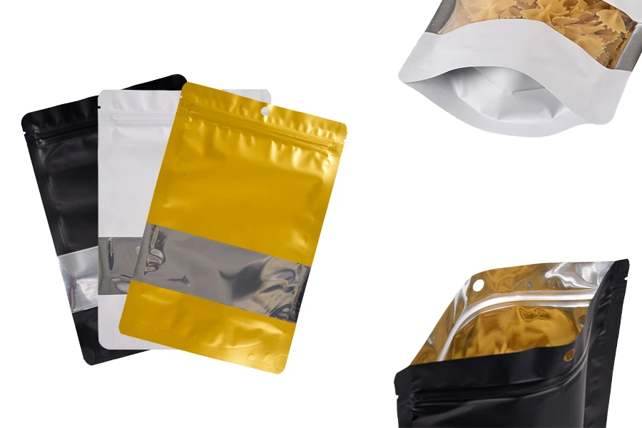 Σακουλάκια αλουμινίου τύπου Doy Pack 160x40x240 mm με κλείσιμο "zip", παράθυρο και δυνατότητα σφράγισης με θερμοκόλληση - 100 τμχ