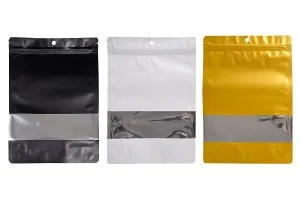Σακουλάκια αλουμινίου τύπου Doy Pack 180x40x260 mm με κλείσιμο "zip", παράθυρο και δυνατότητα σφράγισης με θερμοκόλληση - 100 τμχ-3