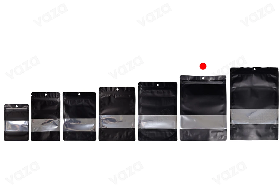 Aluminum Doypack stand-up pouch 180x40x260mm, with zipper, window and heat sealable - 100 pcs-image_group