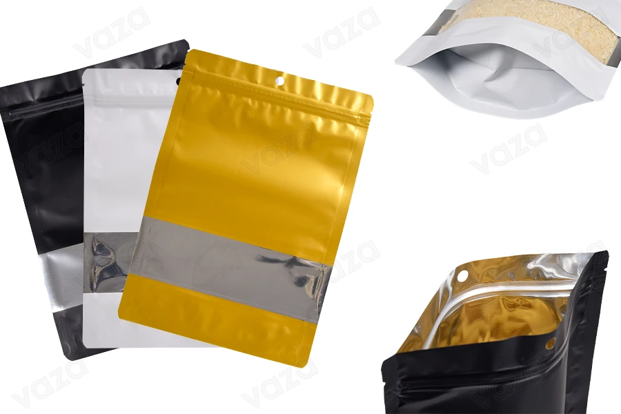 Aluminum Doypack stand-up pouch 180x40x260mm, with zipper, window and heat sealable - 100 pcs-image_product
