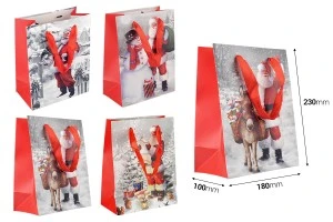 Christmas paper gift bag with ribbon handle in size 180x100x230 mm - 12 pcs-2