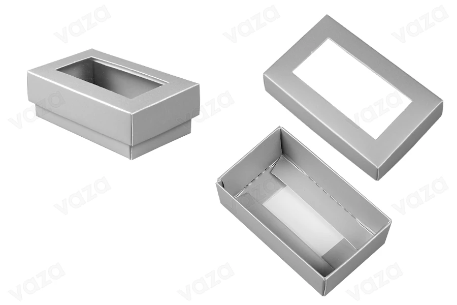 Paper gift box 81x50x28 mm in silver color with window - 50 pcs-image_product