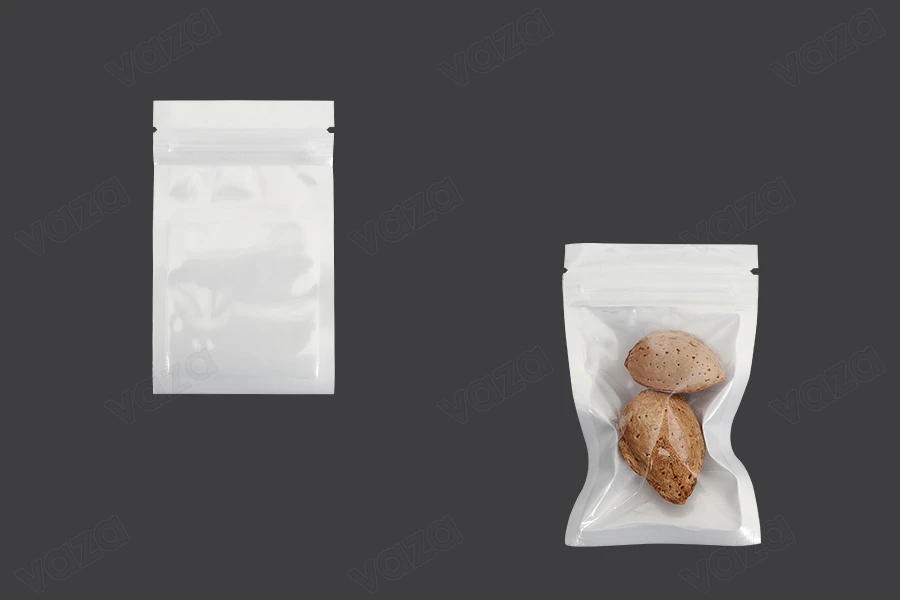 Sachets en plastique 60 x 100 mm avec fermeture éclair, dos blanc et face transparente - 100 pcs-photo_produit
