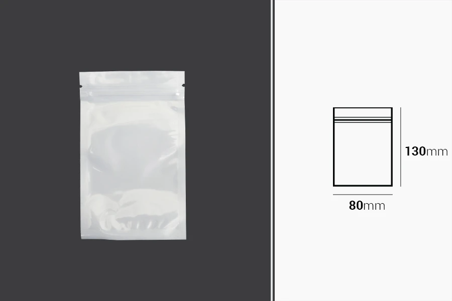Σακουλάκια πλαστικά 80x130 mm με κλείσιμο zip, λευκή πίσω όψη και διάφανο μπροστά - 100 τμχ