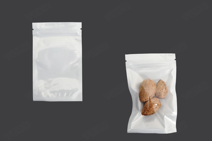 Sachets en plastique 80 x 130 mm avec fermeture éclair, dos blanc et face transparente - 100 pcs-εικόνα_προϊοντική