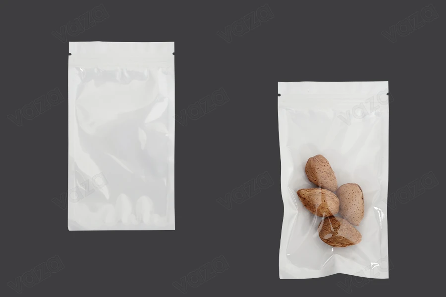 Sachets en plastique 90 x 160 mm avec fermeture éclair, dos blanc et face transparente - 100 pcs Sachets en plastique 90 x 160 mm avec fermeture éclair, dos blanc et face transparente - 100 pcs-photo_produit