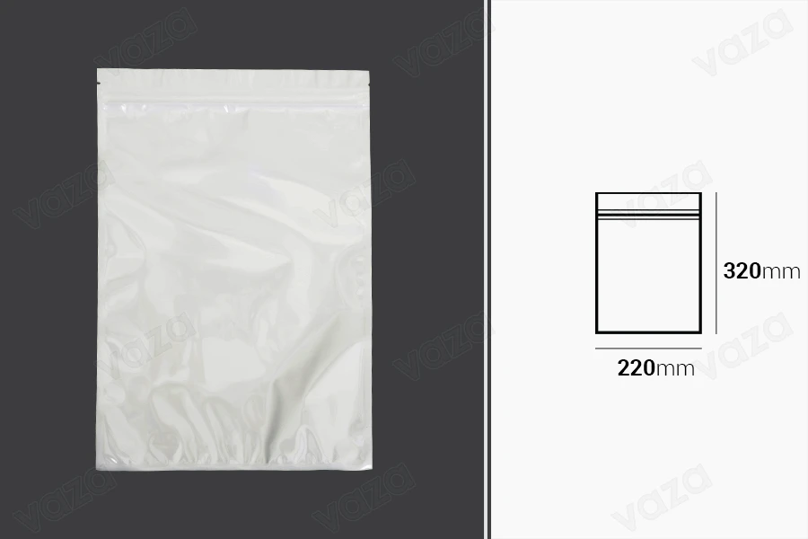 Σακουλάκια πλαστικά 220x320 mm με κλείσιμο zip, λευκή πίσω όψη και διάφανο μπροστά - 100 τμχ-εικόνα_διαστάσεις