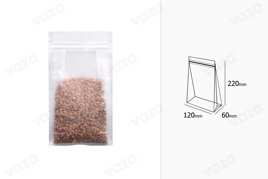 Σακουλάκια τύπου Doy Pack διάφανα με κλείσιμο "zip" και δυνατότητα σφράγισης με θερμοκόλληση 120x60x220 mm - 50 τμχ Σακουλάκια τύπου Doy Pack διάφανα με κλείσιμο "zip" και δυνατότητα σφράγισης με θερμοκόλληση 120x60x220 mm - 50 τμχ-εικόνα_διαστάσεις